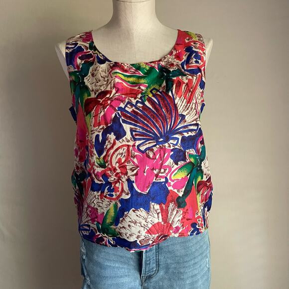 Silk Land Hot Pink Floral Sleeveless Blouse Top. Size Small. EUC. - Picture 1 of 4